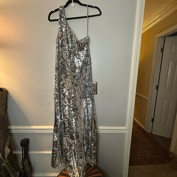 Maeve Dresses & Skirts - Maeve Silver Sequin One-Shoulder Dress